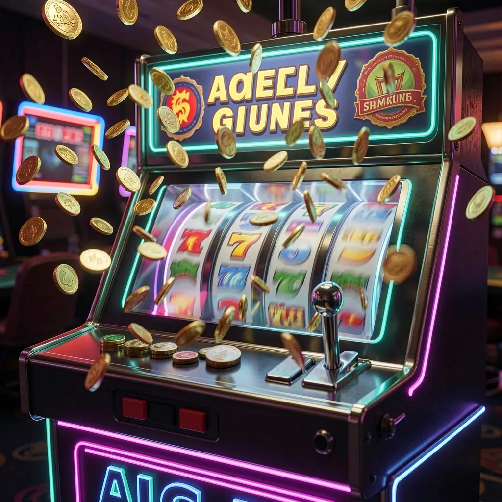 WP888apk – Discover exciting slot games with real winning potential Modern slot machine with colorful symbols and scattered gold coins highlighting the excitement and winning potential of WP888apk online slots in Indonesia